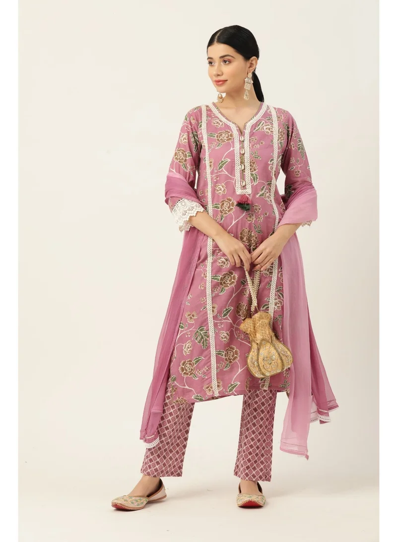 باناش برييا طقم كورتا قطني نسائي مع بنطال بلازو وطرحة شيفون | زي هندي عرقي | بدلة سالوار كميض تقليدية